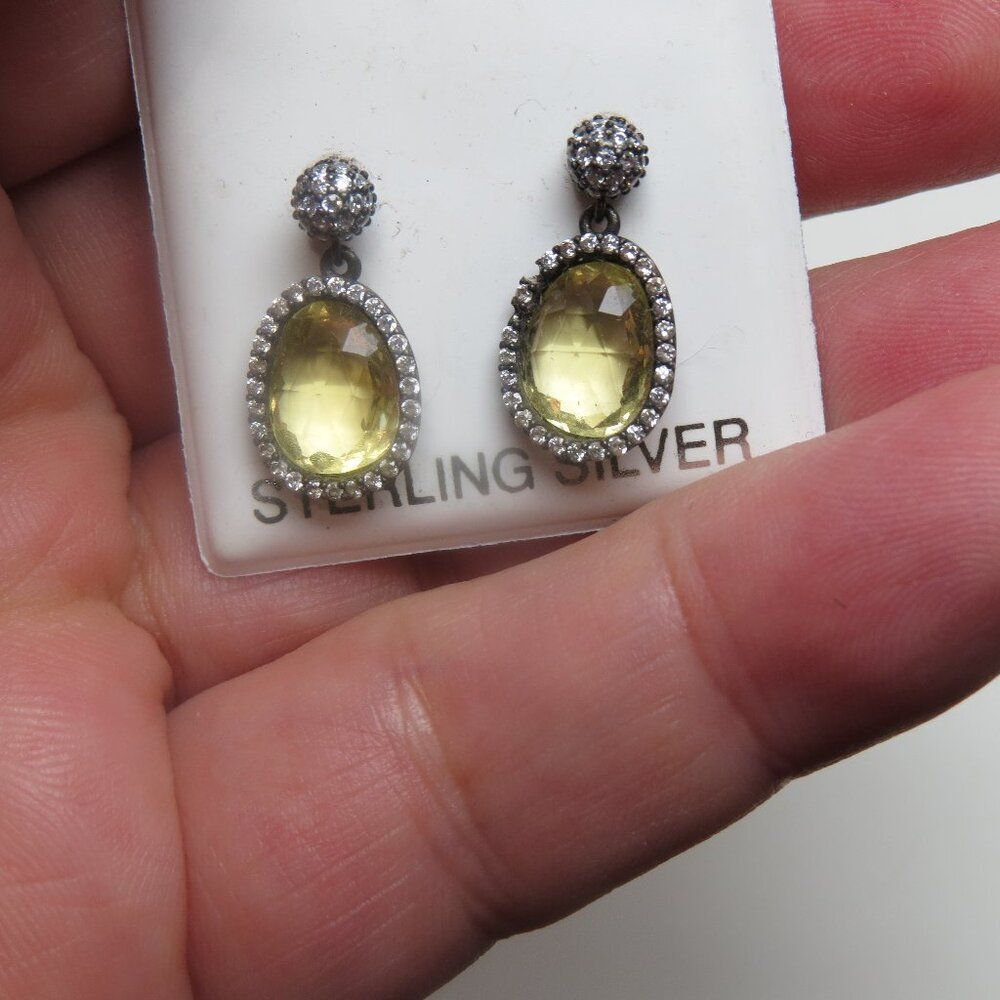 Sterling Silver Lab Created Citrine Earring Hand Crafted Dangling